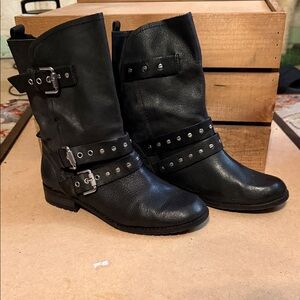 Dolce Vita Black Moto Boots with Buckle Accents